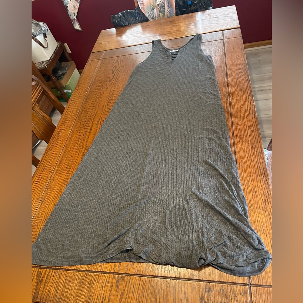 Sleeveless V-Neck Maxi Dress in Charcoal Gray